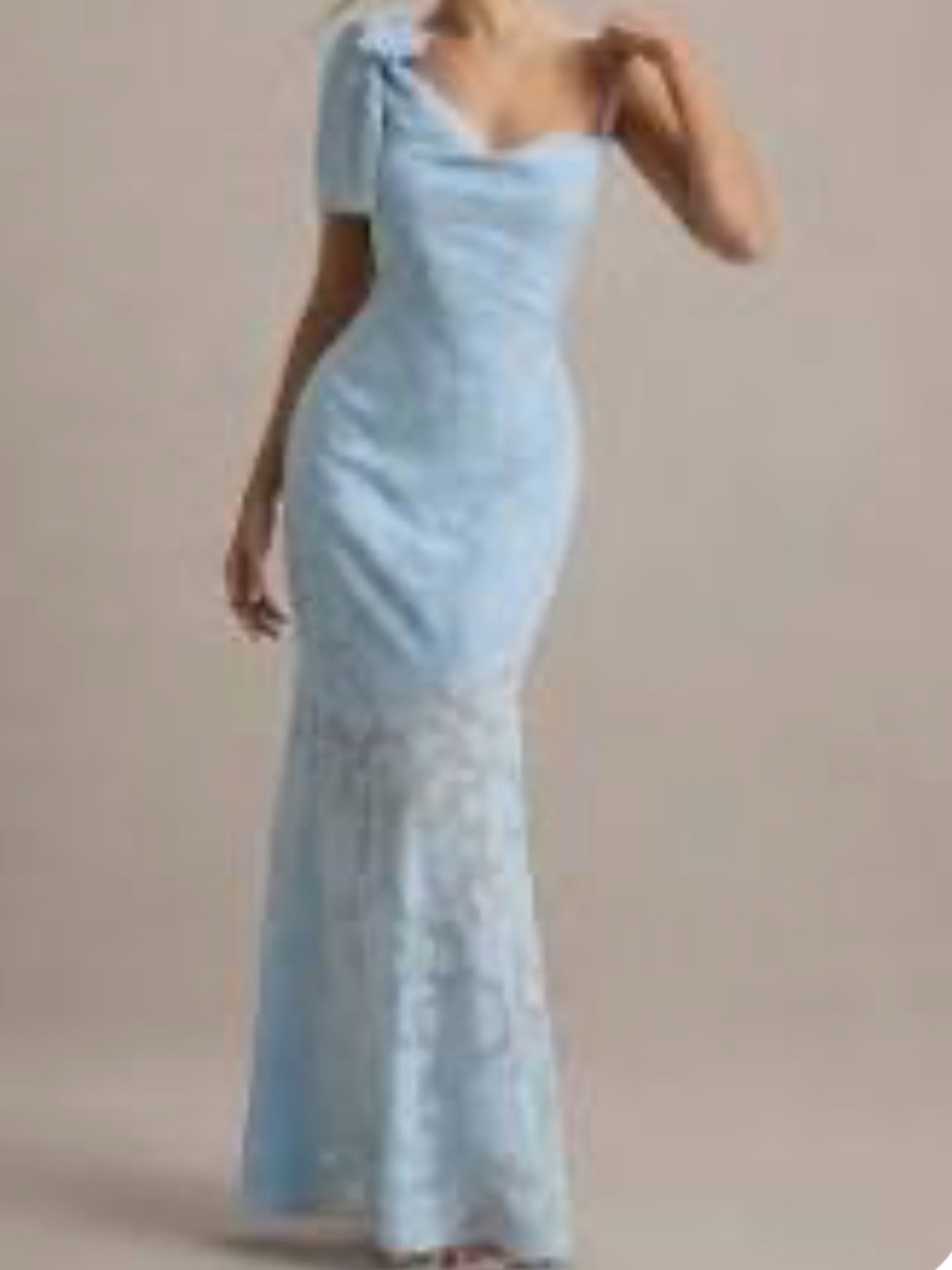 CLUB LONDON CHYNA
Light Blue Cowl-Neck Maxi Dress With Bow SZ:UK 12